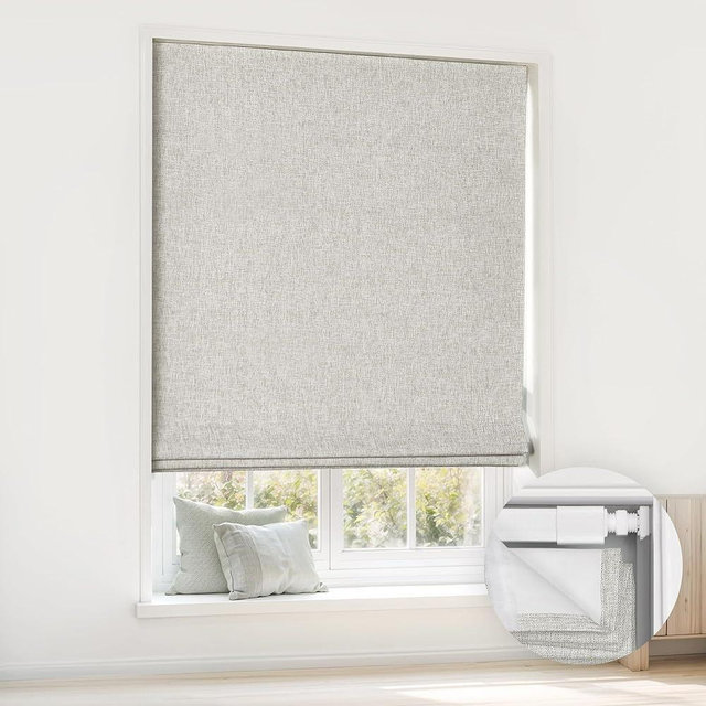 LazBlinds No Tools No Drill Cordless Roman Shades for Windows, Blackout Thermal Insulated UV Blocking Window Blinds, Room Darkening Fabric Blinds for Indoor Windows, 20'' W x 64'' H, Grey