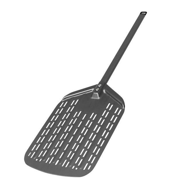 12" Perforated Pizza Peel Anodised Aluminium Pizza Turner Removable Long Handle Lightweight Pizza Spinner Professional Pizza Oven Accessory Large Baking Tools Metal Perforated Pizza Spatula Paddle