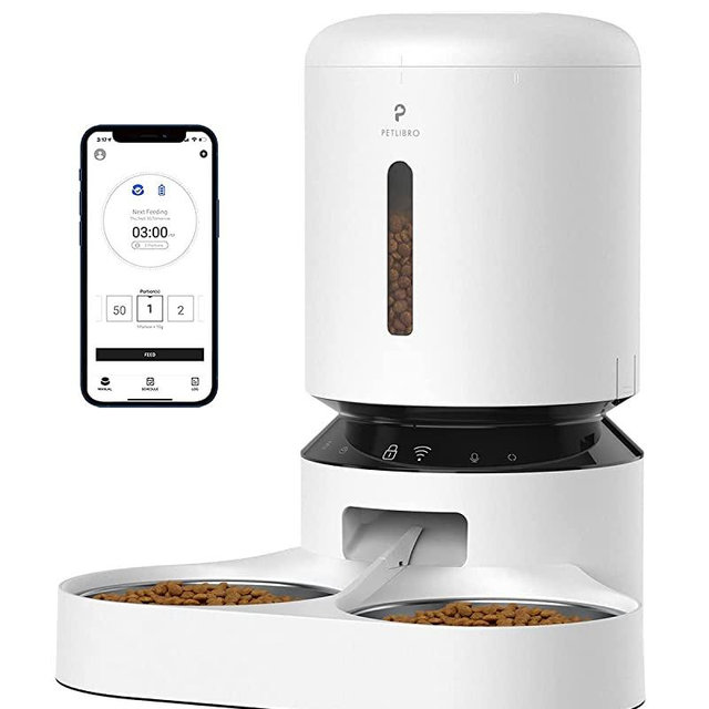 PETLIBRO Automatic Cat Feeder for Two Cats, 5L Dry Food Dispenser with Splitter and Two Stainless Bowls, 10s Meal Call and Timer Setting, 50 Portions 6 Meals Per Day for Cat and Dog