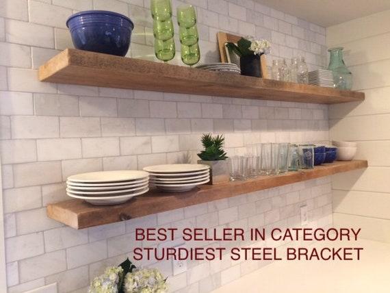 HEAVY-DUTY RECLAIMED Rustic Wood Floating Shelves WIth Steel Brackets Made to Order