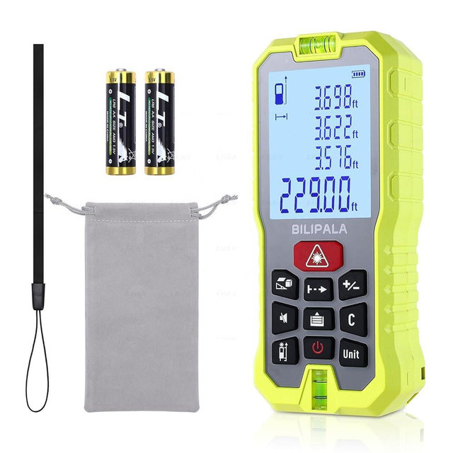 BILIPALA Laser Measure, 70M/229ft Digital Laser Tape Measure with 2 Bubble Levels, Backlit LCD, Portable Laser Rangefinder M/in/Ft Unit Switching, Measuring Distance,Area,Volume,Pythagorean(Red)