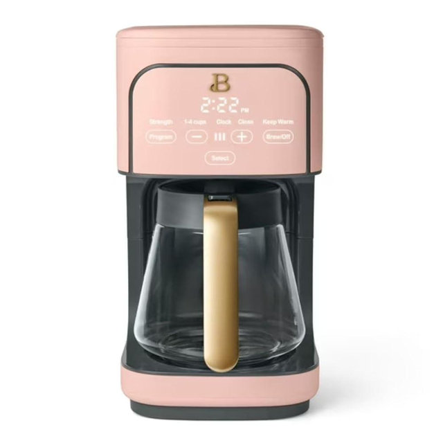 B - 12-Cup Programmable Coffee Maker with Touch Controls, Auto Brew Timer, Reusable Filter, Large Glass Carafe, Countertop Coffee Machine (Rose)