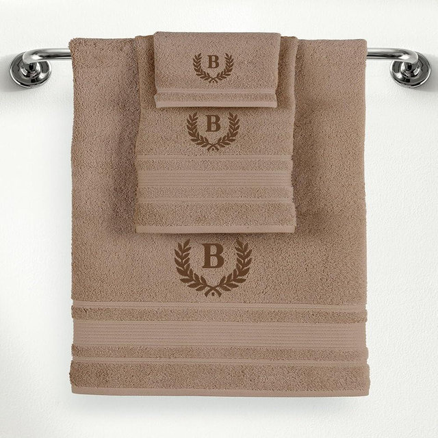 Ephesos Personalized Custom Monogrammed Brown Towel Set - 3 Piece, Soft & Absorbent 100% Cotton - Perfect for Gifts, Home, Bathroom, Spa, or Kitchen - Wheat Design with Letter 'B' in Brown Thread