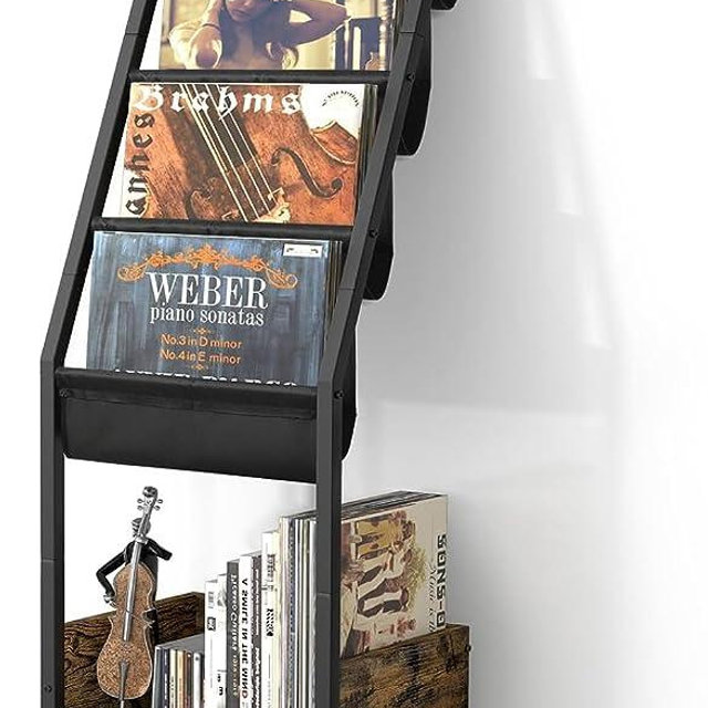 Vinyl Record Storage, Record Holder Up to 150 Albums, Record Stand with 4 Tier Vinyl Holder Display Shelf, Record Cabinet Vinyl Storage Organizer Rack, Movable Record Table for Book Magazine Turntable