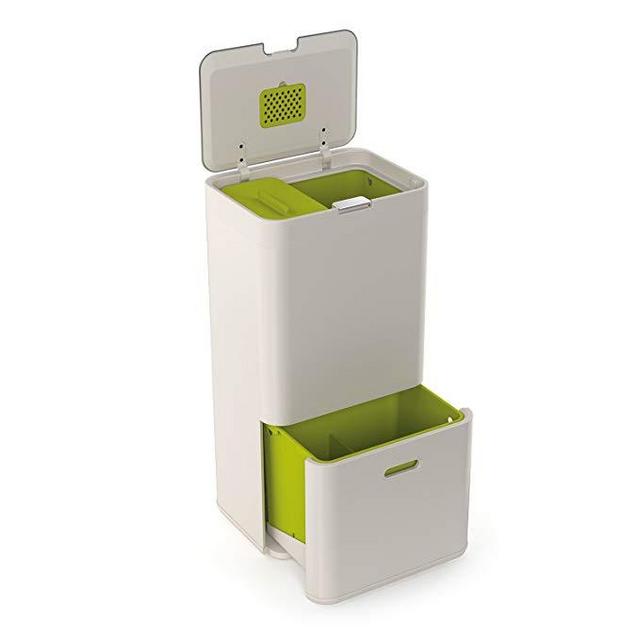 Joseph Joseph 30001 Intelligent Waste Totem Kitchen Trash Can and Recycle Bin Unit with Compost Bin, 16 gallon / 60 liter, Stone