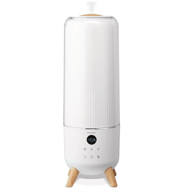 Homedics Ultrasonic Humidifier - Large Deluxe Air Humidifiers for Bedroom, Plants, Office - Top-Fill 1.47-Gallon Tank, Cool Mist, Essential Oil Pads and Built-In Timer, 3 Speed Settings, White