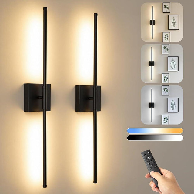 32" Battery Operated Wall Sconces Set of 2, Rechargeable Wall Lamps with Remote Control, Dimmable 3000K–6000K & Touch/Remote Control, Magnetic Linear Wireless Wall Scone Decor for Living Room Bedroom