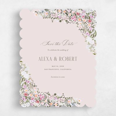 Pink Scalloped Wedding Save the Date - Garden Gate Portrait