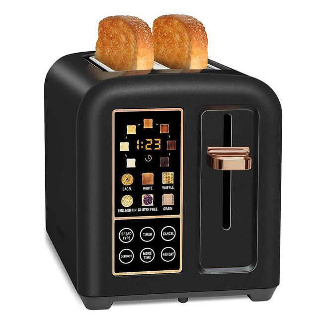 SEEDEEM 2 Slice Toaster, Stainless Steel Bread Toaster with Touch LCD Display, 1.4'' Extra Wide Slots Toaster with 4 Basic+More Timer Functions, Removable Crumb Tray, 1350W, Dark Chocolate