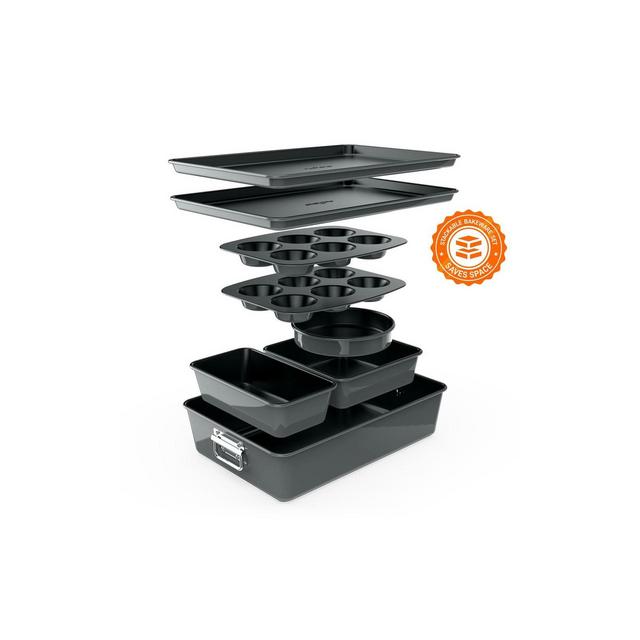NutriChef 8-Piece Nonstick Stackable Bakeware Set - PFOA, PFOS, PTFE Free Baking Tray Set w/Non-Stick Coating, 450°F Oven Safe