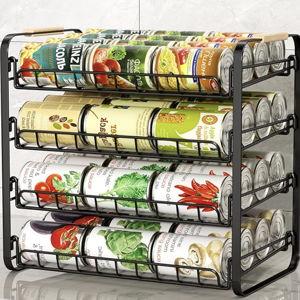 MAXIFFE 4 Tier Can Organizer, Space-Saving Easy Assembly Adjustable Sturdy Metal Hold 48 Cans Storage Holder Rack Dispenser for Pantry Kitchen Cabinet Countertop RV, for Soda Drinks Fruits, Black
