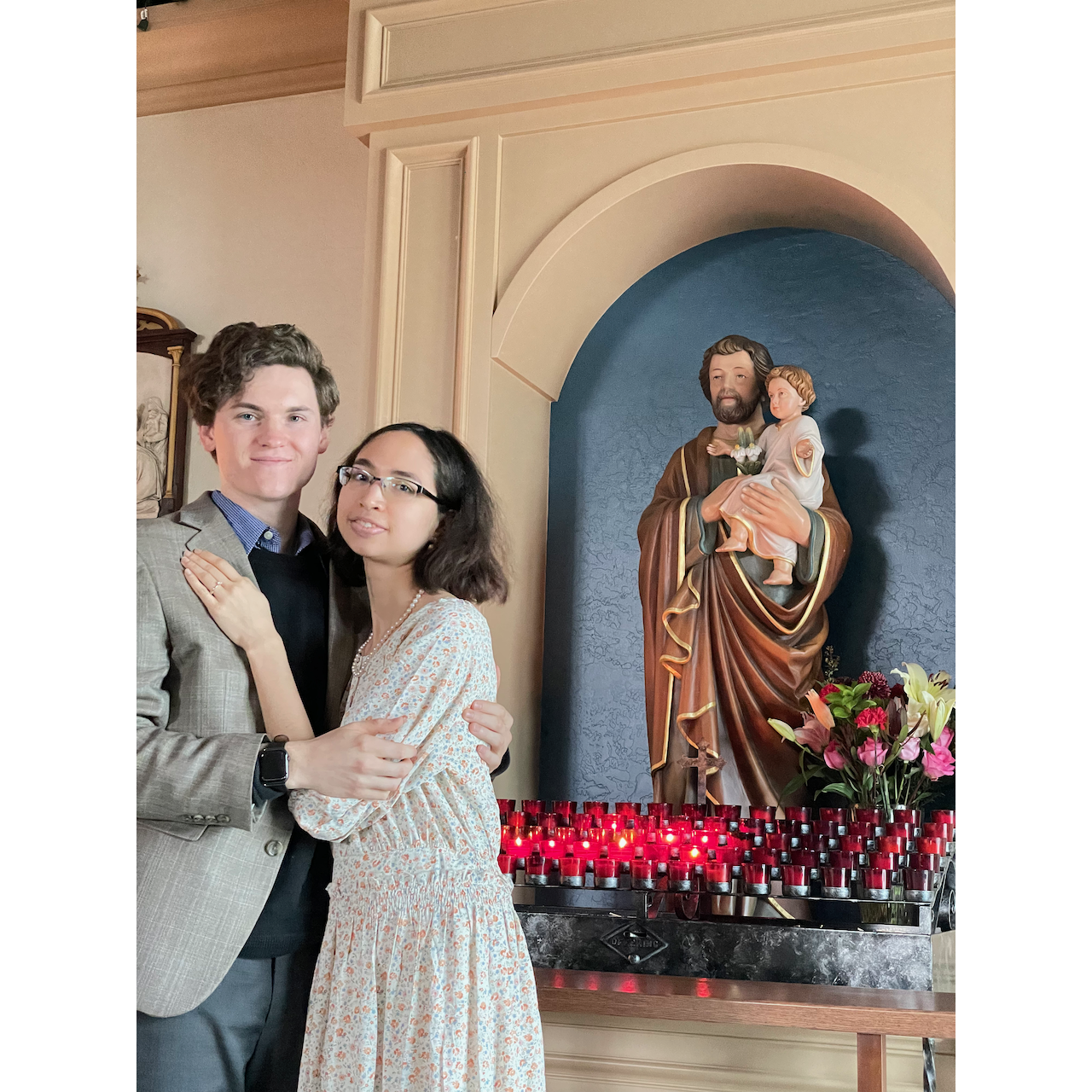 Taken moments after Alex proposed, in front of St. Joseph