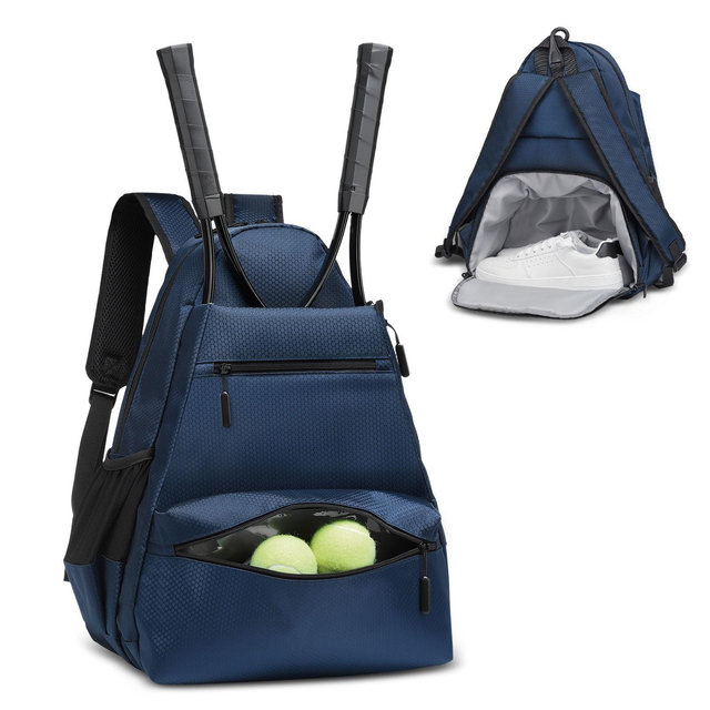 Unique Bargains Waterproof Separate Shoe Compartment Badminton Pickleball Tennis Backpack for 2 Rackets Blue