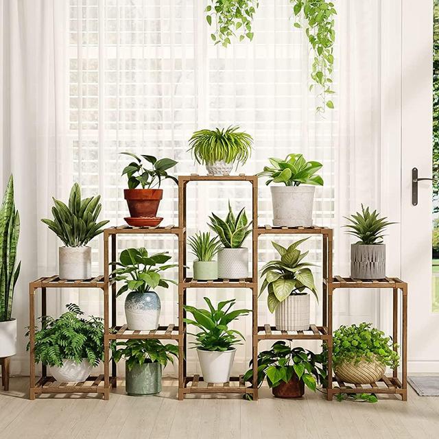 Bamworld Plant Stand Indoor Plant Stands Wood Outdoor Tiered Plant Shelf for Multiple Plants, Ladder Plant Holder 01 I