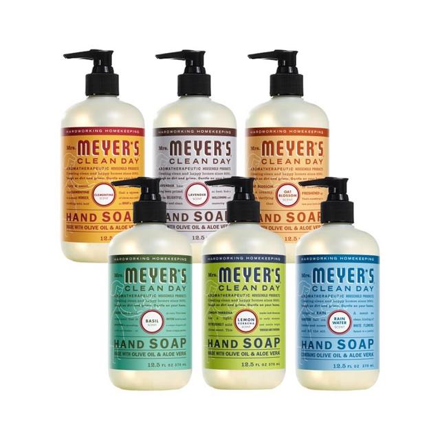 Mrs. MEYER'S Clean Day Liquid Hand Soap 6 Pack Variety Pack, Clementine, Basil, Lavender, Rain Water, Oat Blossom, Lemon Verbena, 12.5 OZ Each, 1 CT