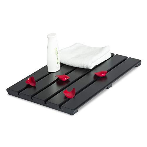 GOBAM Bamboo Bath and Shower Mat(19.7 x 13 inches), Non-Slip Bathroom Rugs for Indoor or Outdoor,Black