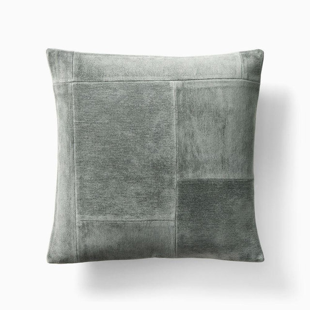 Patchwork Chenille Pillow Cover, 24x24, Aegean