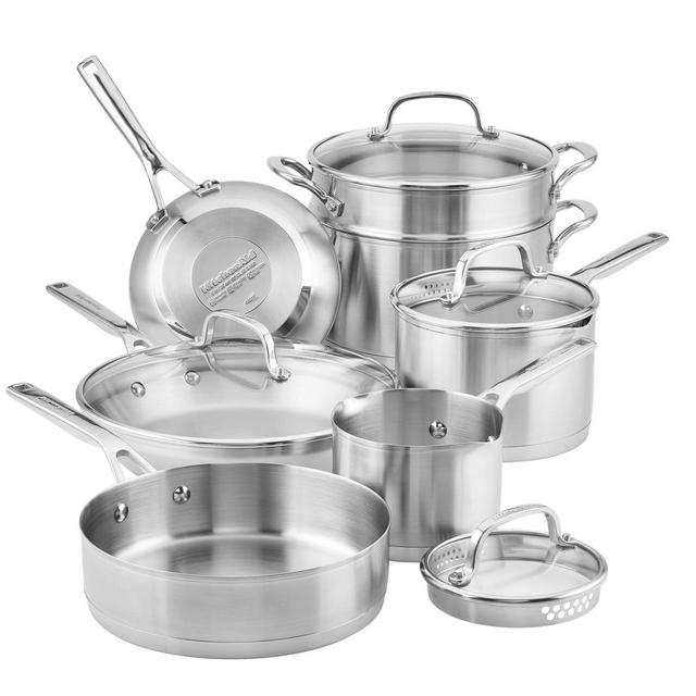 KitchenAid 3-Ply Base Stainless Steel 11pc Cookware Set