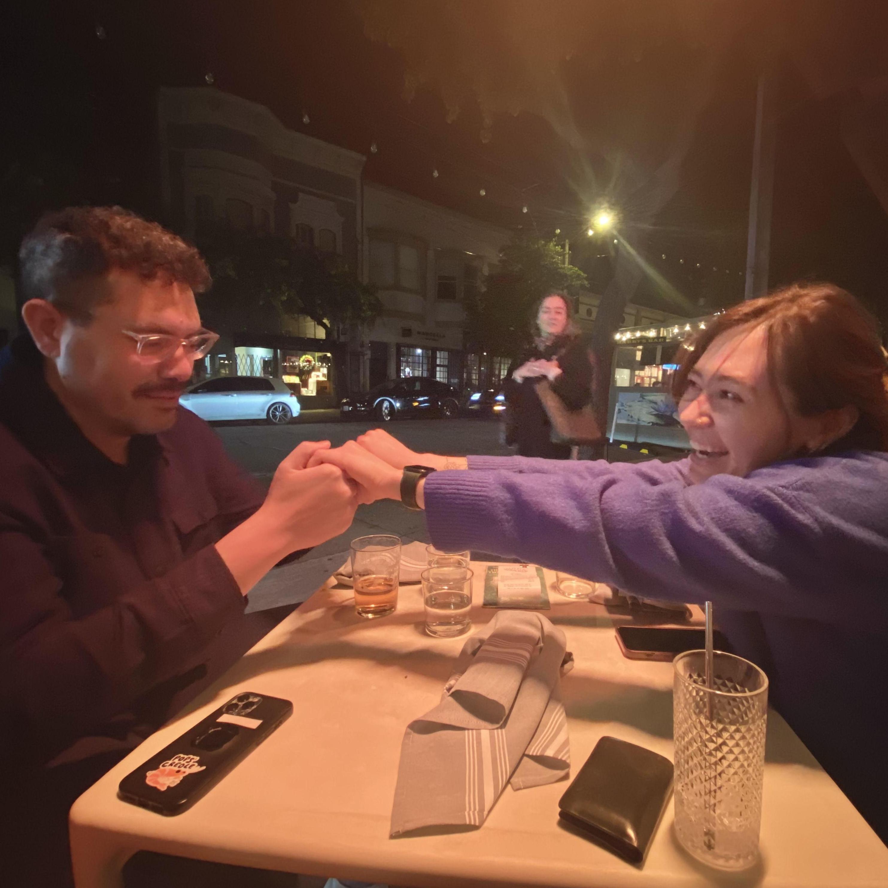 Dinner shenanigans with the newly engaged couple