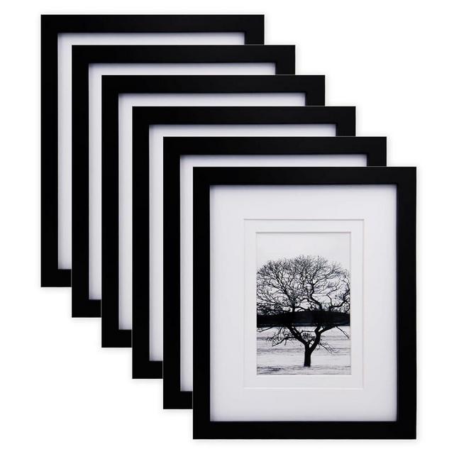 Egofine 8x10 Picture Frames Set of 6, Made of Solid Wood Covered by Plexiglass Display 4x6 and 5x7 with Mat or 8x10' without Mat, for Table Top Display and Wall Mounting Photo Frame Black