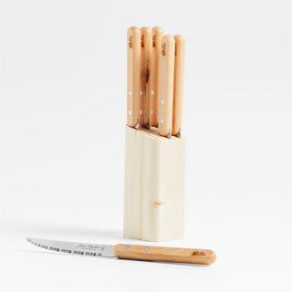 Laguiole Bistro Steak Knives with Wooden Block, Set of 6