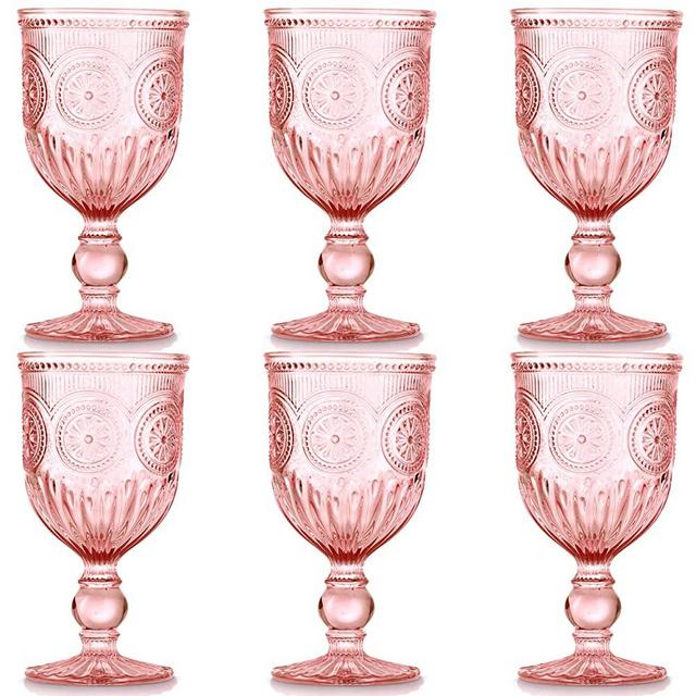 Pink Wine Glasses set of 6 pink goblets colored glassware pink glassware for wedding champagne flute colored wine glasses vintage wine glasses pink glassware or vintage glassware
