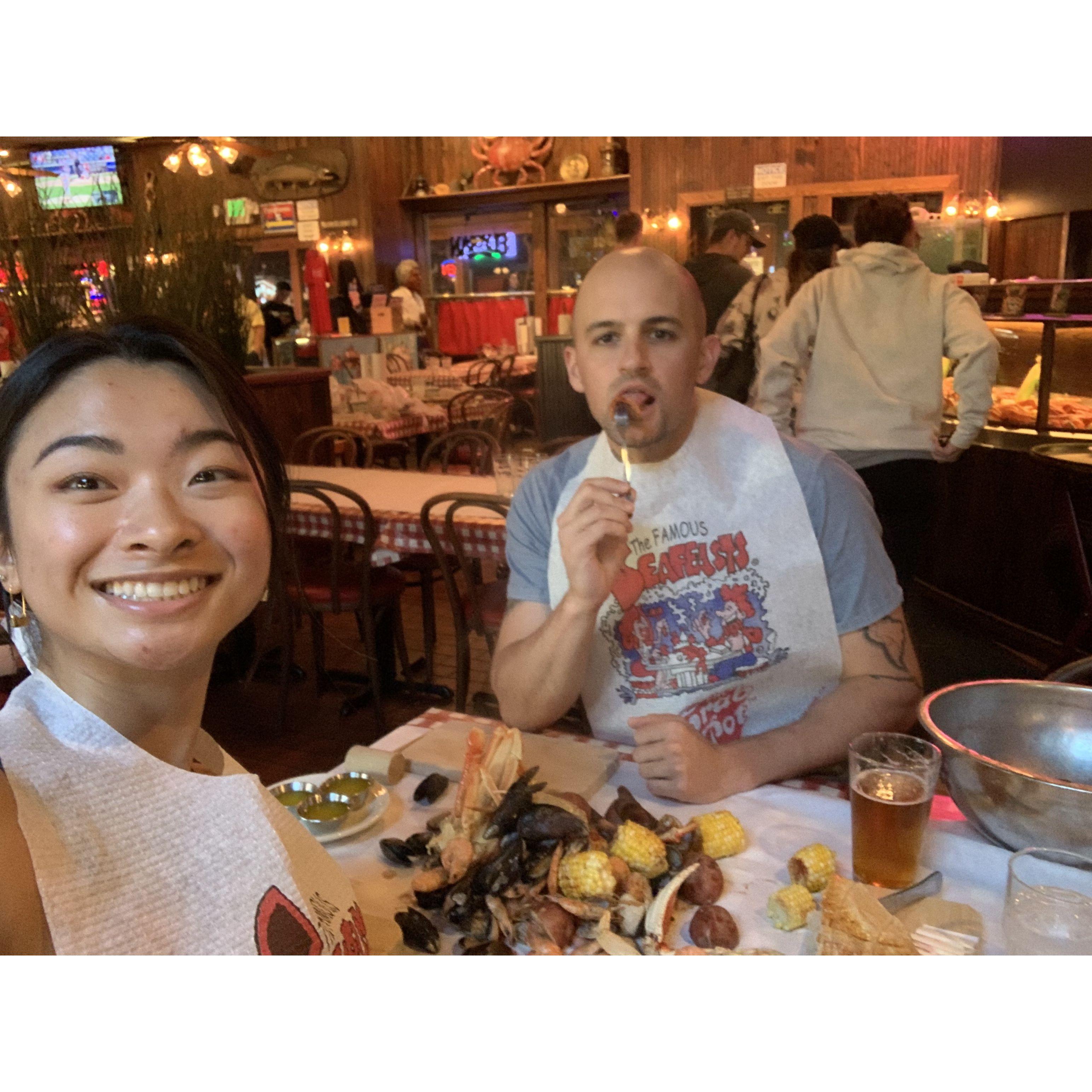Date night at the crab pot! Maddy always beheads shrimp for Matt to eat because his tender soul can't bear to see their faces.
