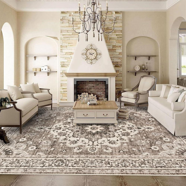 TOPRUUG Washable Oriental Area Rug - 10x12 Rugs for Living Room Soft Carpet for Bedroom Waterproof Floral Distressed Indoor Stain Resistant Non-Shedding Floor Carpets (Beige, 10x12)