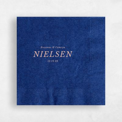 Navy, Blue Wedding Napkin - Modern Italic