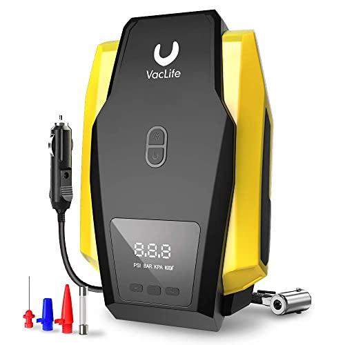 VacLife Air Compressor Tire Inflator, DC 12V Portable Air Compressor for Car Tires, Auto Tire Pump with LED Light, Digital Air Pump for Car Tires, Bicycles and Other Inflatables
