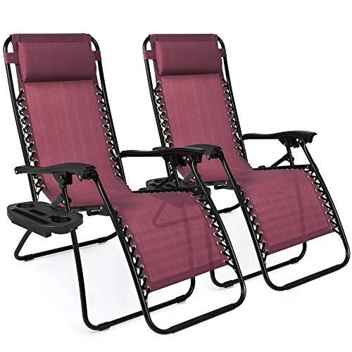 Best Choice Products Set of 2 Adjustable Zero Gravity Lounge Chair Recliners for Patio, Pool w/Cup Holders - Burgundy