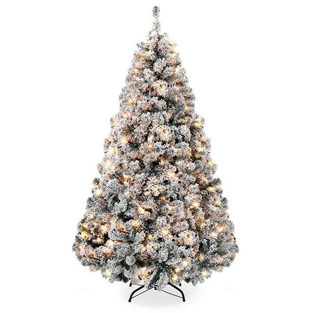 Best Choice Products 7.5ft Pre-Lit Snow Flocked Artificial Christmas Pine Tree Holiday Decor w/ 550 Warm White Lights