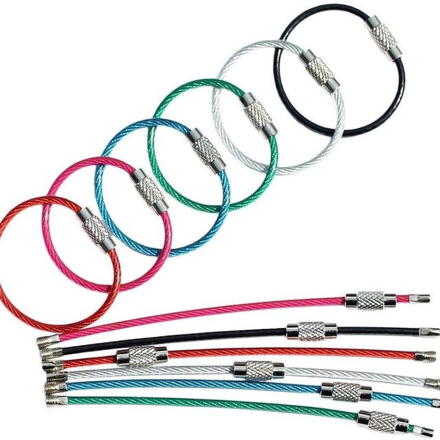 bayite Key Rings Stainless Steel Wire Keychains Cable Heavy Duty Luggage Tags Loops Tag Keepers 2mm Twist Barrel Pack of 12 (Cable length: 4 inches), Multiple Color