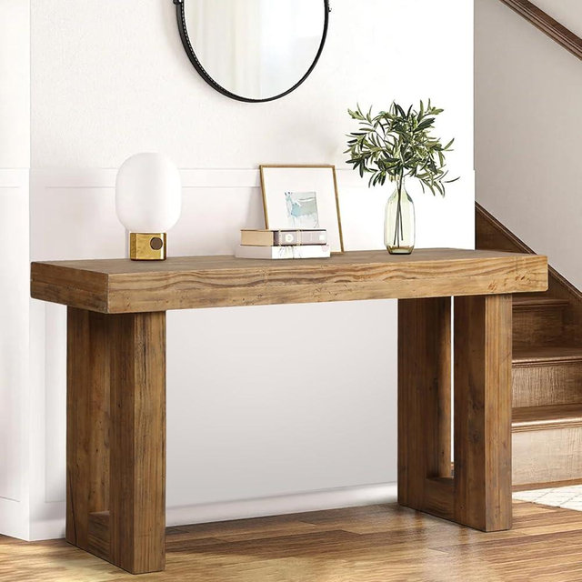 HOKYHOKY Solid Wood Console Table, 59" Long Farmhouse Entryway Table, Rectangular Couch Tables Behind Sofa, Accent Tables for Hallway, Entrance, Foyer, Living Room