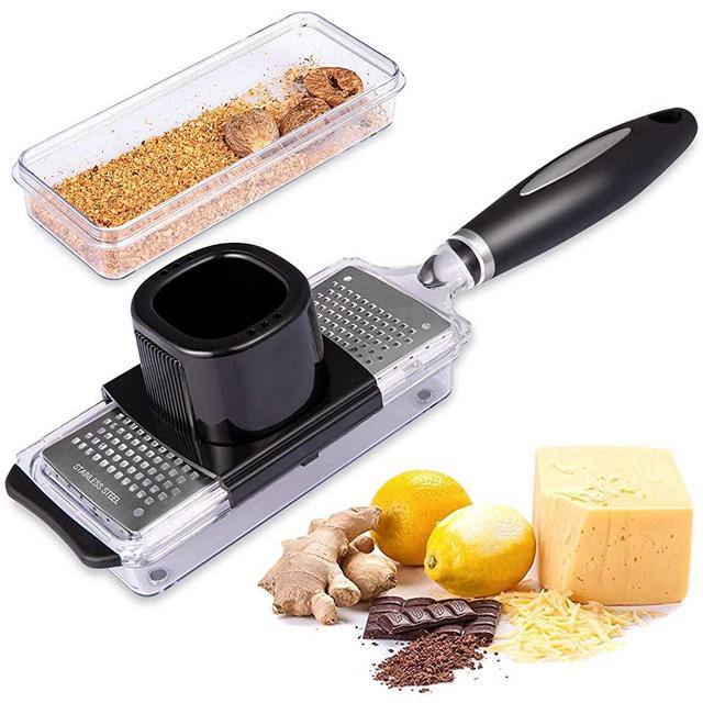 Ginger Grater Cheese Grater Lemon Zester with Storage Container, Premium Stainless Steel Multifunction Grater,Sharp for Nutmeg,Perfcet Kitchen Tool for Mini Garlic,Chocolate,Vegetables, Fruits