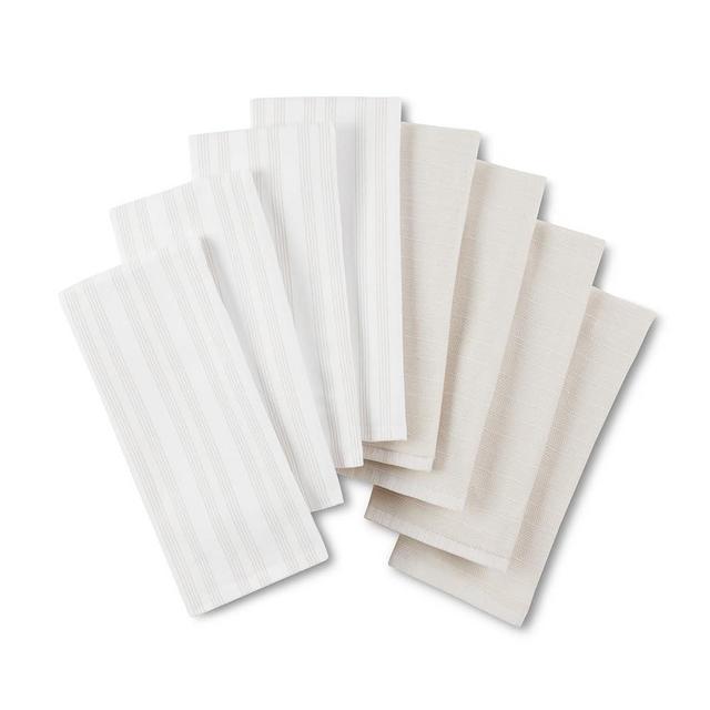 KitchenAid Chambray Stripe Kitchen Towels 8-Pack, Absorbent 100% Woven Cotton, Milkshake/White, 17”x28”