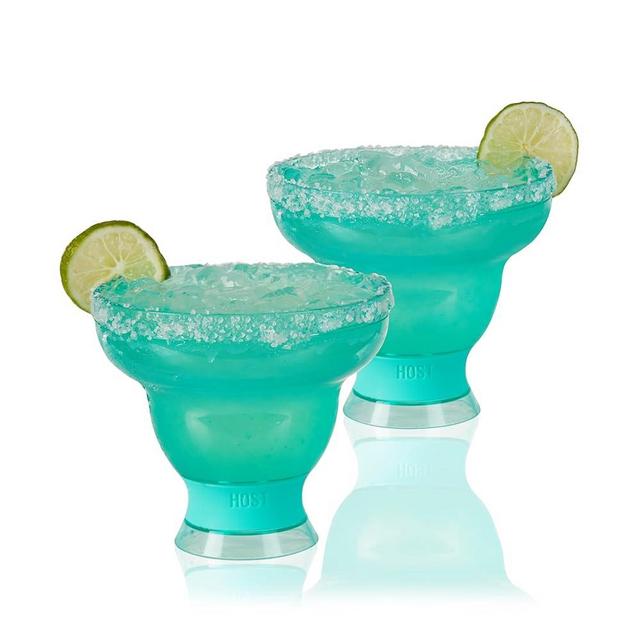 HOST FREEZE Margarita Cocktail Glasses, Frozen Cup Double Wall Plastic Margarita Glasses Drinking Set Modern Drinking Glasses Aqua Blue Set of 2