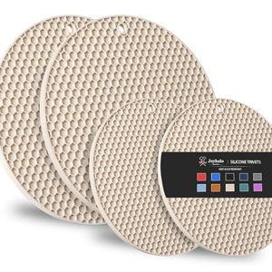 Joyhalo Trivets for Hot Dishes - Hot Pads for Kitchen, Silicone Pot Holders for Hot Pots and Pans, Silicone Mats for Kitchen Countertops, Table, Flexible Easy to Wash and Dry, Khaki