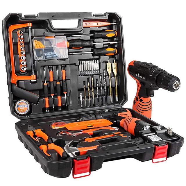 LETTON 16.8V Tool Kit with Drill, 247 In-lb Torque, 0-1300RMP Variable Speed, 10MM 3/8'' Keyless Chuck, 18+1 Clutch, 1.3Ah Li-Ion Battery & Charger for Home Tool Kit