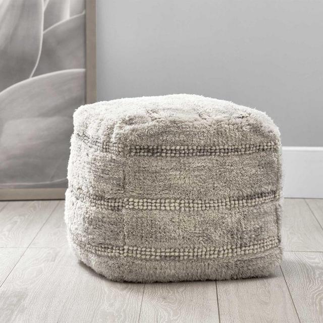 Handwoven Stripe Moroccan Pouf, 17x17x18", Neutral Multi