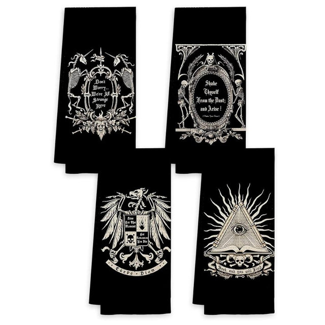 Voatok Dark Memento Mori The Undead Gothic Macabre Art Kitchen Towels Dish Towels Set of 4,Gothic Skull Halloween Kitchen Hand Towels,Skull Lovers Gifts,Tarot Lovers Gifts