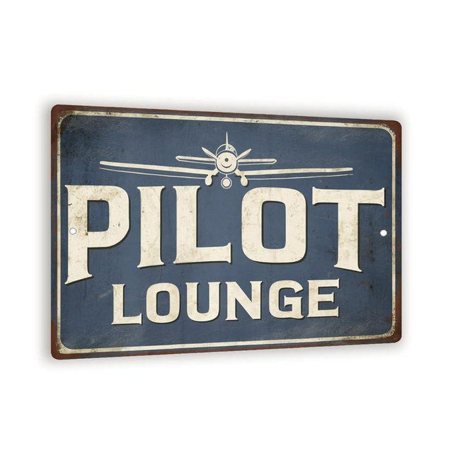 Vintage "Pilot Lounge" Metal Sign – Rustic Airplane Wall Decor – 8"x 12" Aviation-Themed Wall Art For Pilots And Airplane Lovers