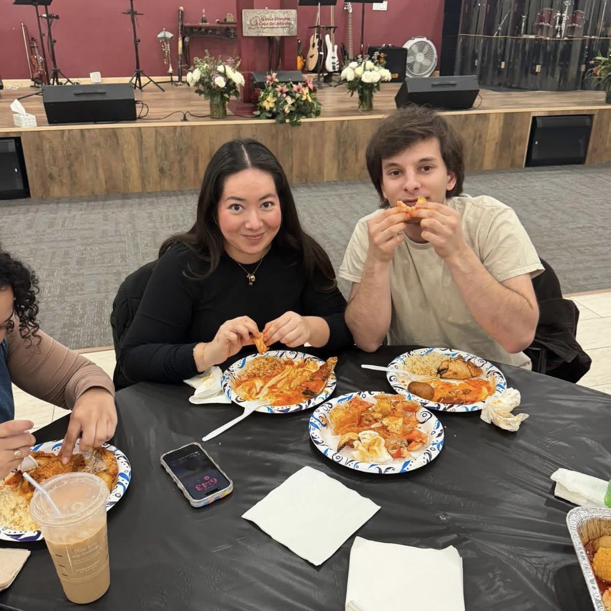 Enjoying the best seafood boil at church!