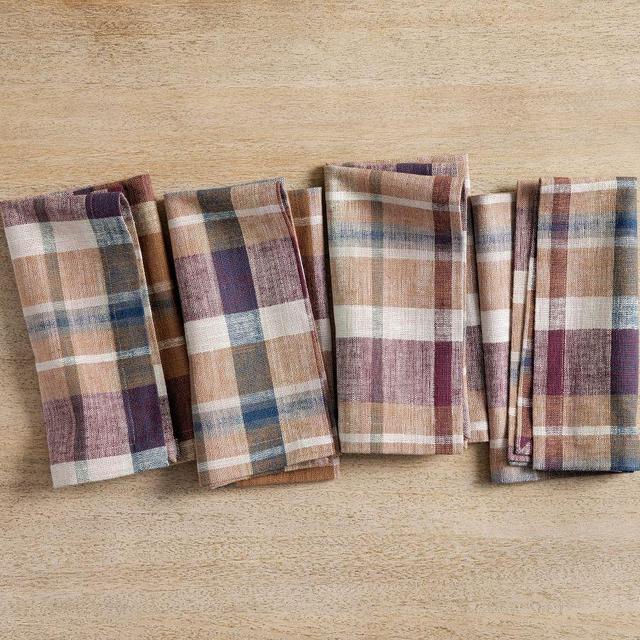 Montecito Plaid Cotton/Linen Napkins, Set of 4 - Plum