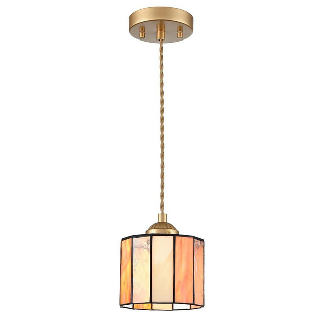 TEENYO Tiffany Style Pendant Light Hanging Lamp 5.5-Inch Stained Glass Pendant Light Fixture Vintage Cylinder Tiffany Pendant Lighting for Kitchen Island Hallway Dining Room Office Home