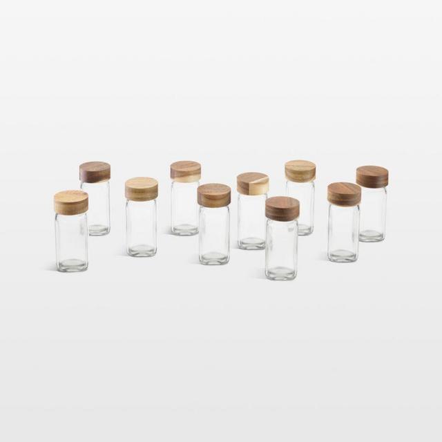 NeatMethod Glass Spice Jars with Acacia Wood Lids, Set of 10