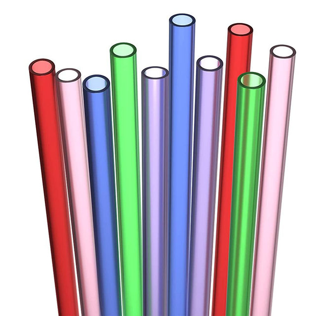 Fiesta First 10 Long Reusable Hard Plastic Straws, Medium Width + Sturdy Cleaning Brush - For Tumblers and Mason Jars - Dishwasher Safe BPA PFOA Free
