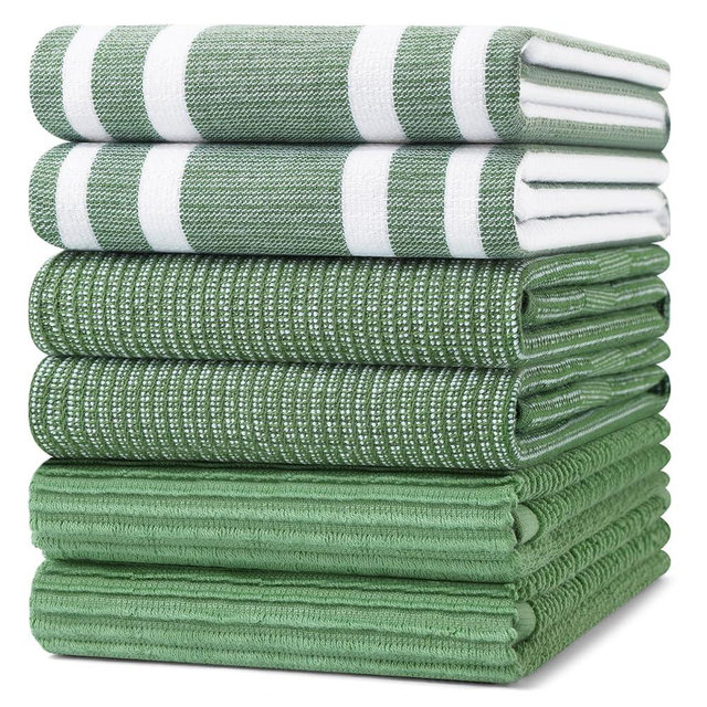 Homaxy Premium Kitchen Towels(18”x 28”, 6 Pack), Large Cotton 380 GSM Kitchen Hand Towels, Soft and Absorbent Terry Dish Towels, Multipurpose Tea Towel Set with Hanging Loop, Grass Green