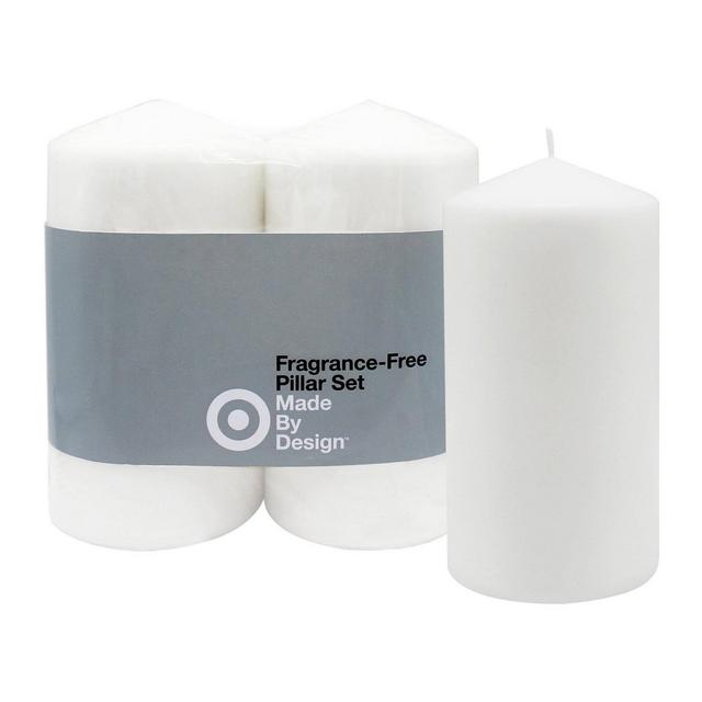 6" x 3" 2pk Unscented Pillar Candles White - Made By Design™