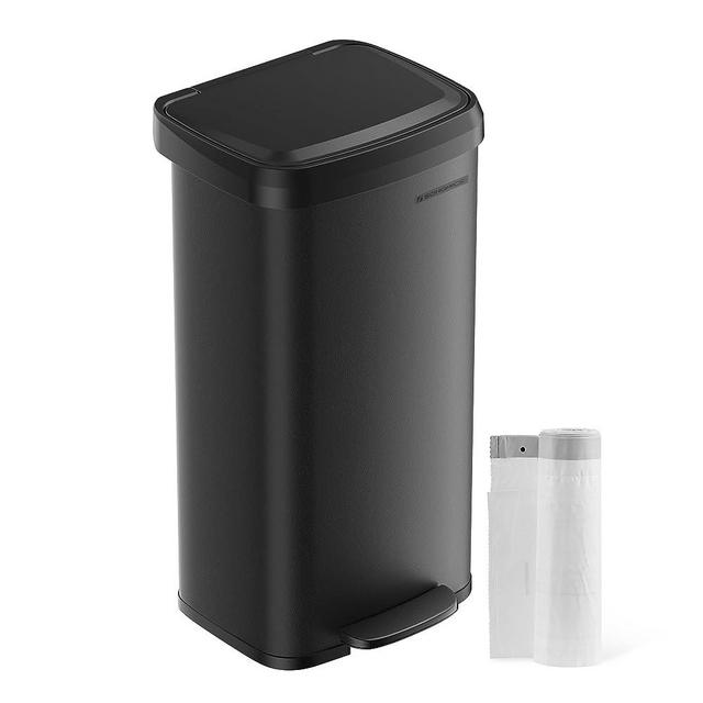 SONGMICS Kitchen Trash Can, 18-Gallon Stainless Steel Garbage Can, with Stay-Open Lid and Step-on Pedal, Soft Closure, Tall, Large and Space-Saving, Black ULTB520B68